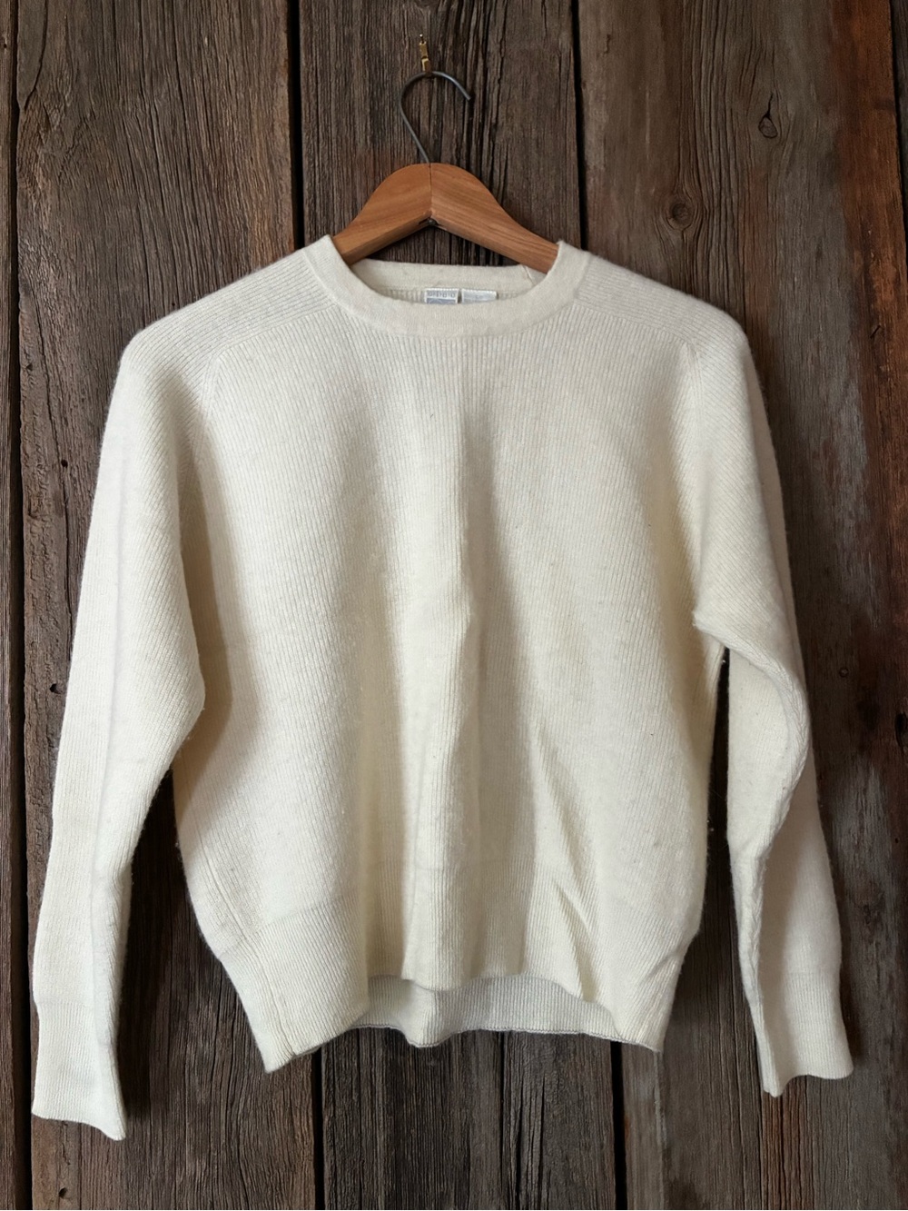 Vintage Cleo Lambswool Cream Classic Crewneck Sweater, S